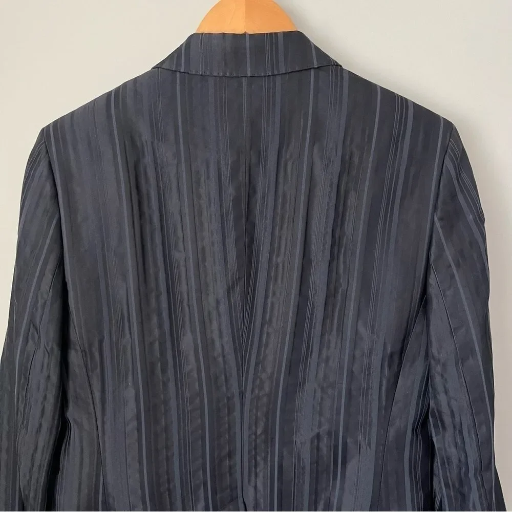 Massimo Dutti 2000s Vintage Textured Navy Blue Striped Blazer Jacket EU Sz 40/30